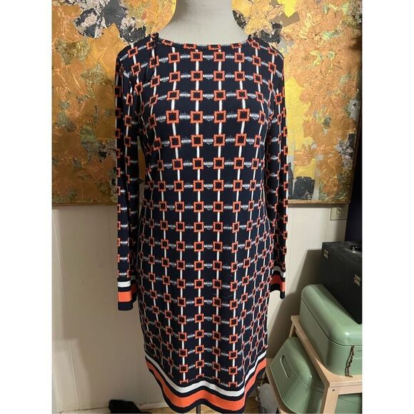 Michael Kors Colorful black, white and orange window pane checked long sleeved s - Picture 1 of 8